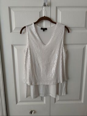 DG2 by Diane Gilman White Sequin V-Neck Layered Camisole